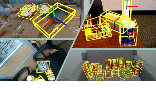 9D pose axes overlaid on unseen objects